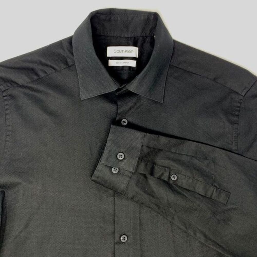 Calvin Klein Slim Fit Stretch Black Men's Long Sleeve Shirt Size Medium